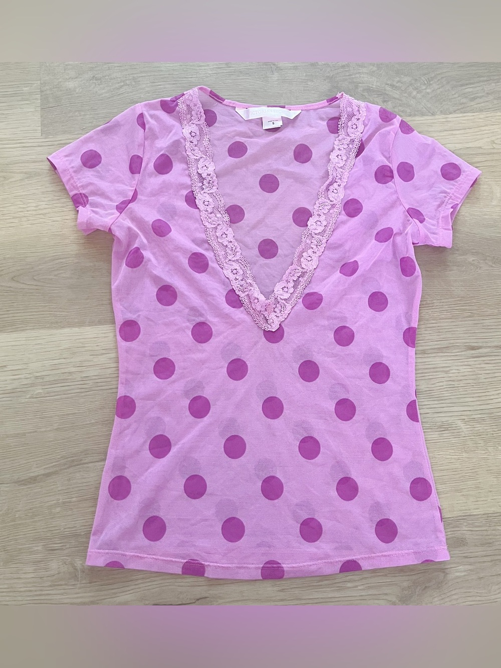 y2k victoria’s secret sheer pink/purple polka dot top